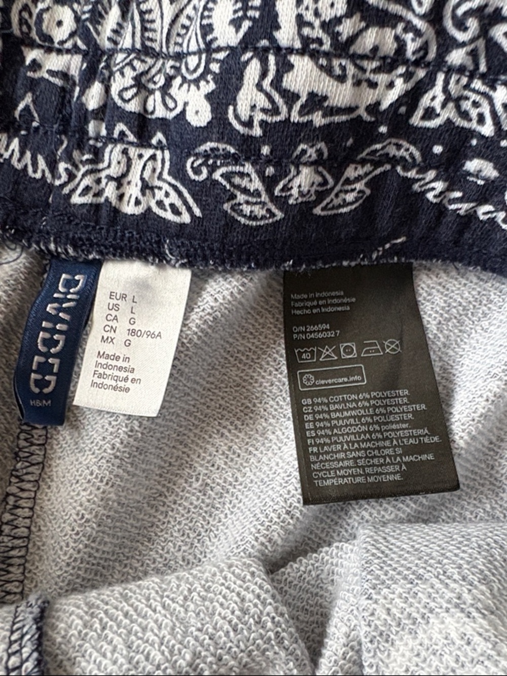 H&M Paisley Sweat Shorts Navy Blue White Size Large - Picture 8 of 13